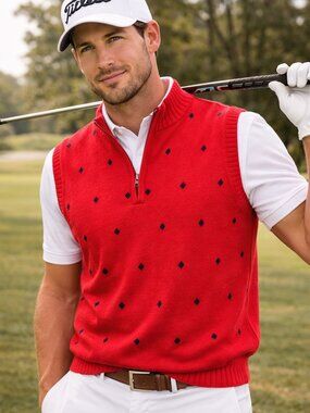 Martin Sweater Vest XL Red Diamond Merino Wool Lined Golf Preppy Classic